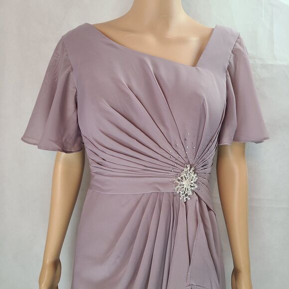 New Mother of the Bride (8) Lilac Chiffon Flutter Sleeve Asymmetrical Midi Dress - Picture 3 of 11
